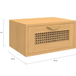 de 2 tables de chevet murables 1 tiroir étagère suspendue cannage et bois