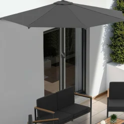 Demi parasol de balcon plage CORTE gris 2,7x1,35 M avec housse