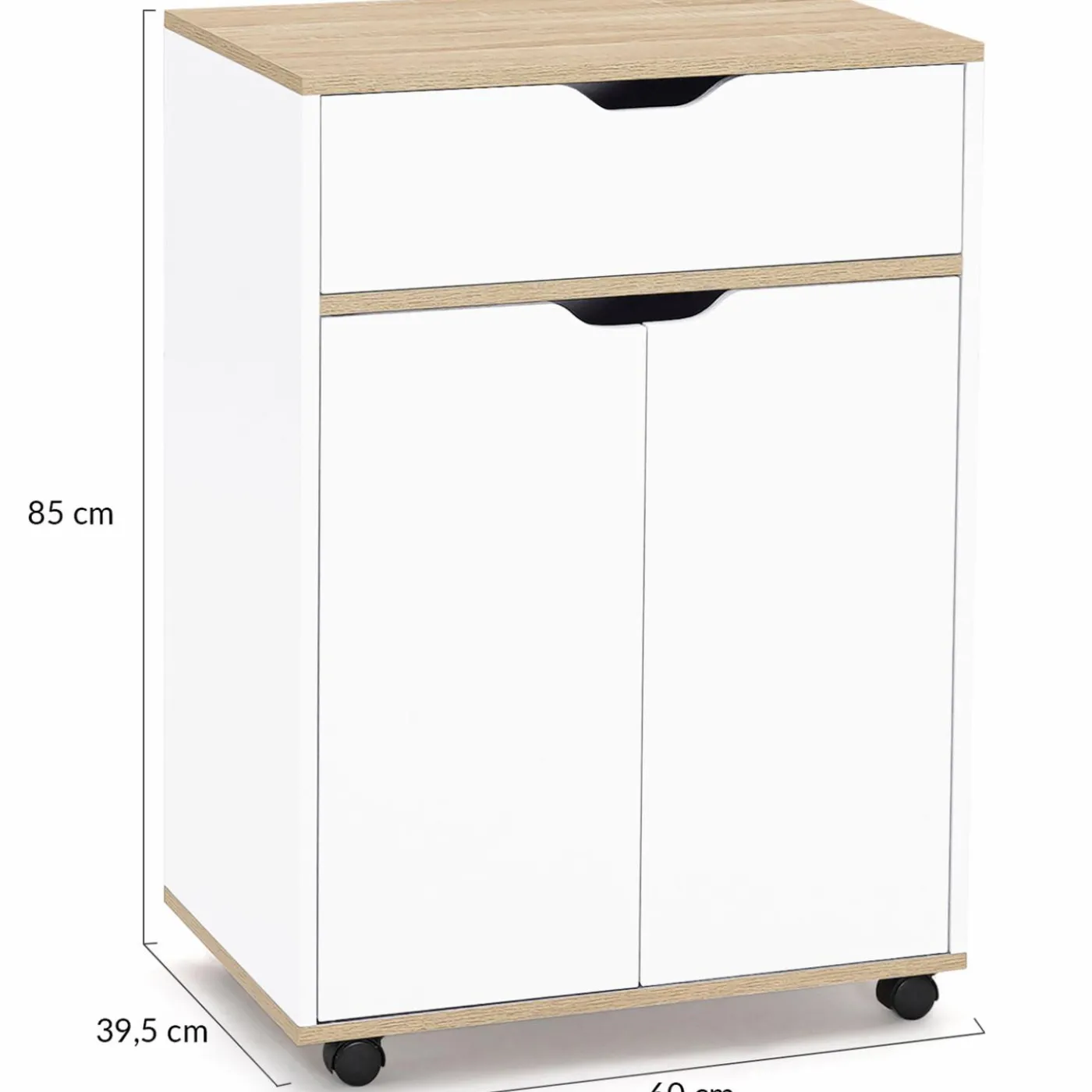 Desserte de cuisine bois blanc avec 1 grand placard + 1 tiroir