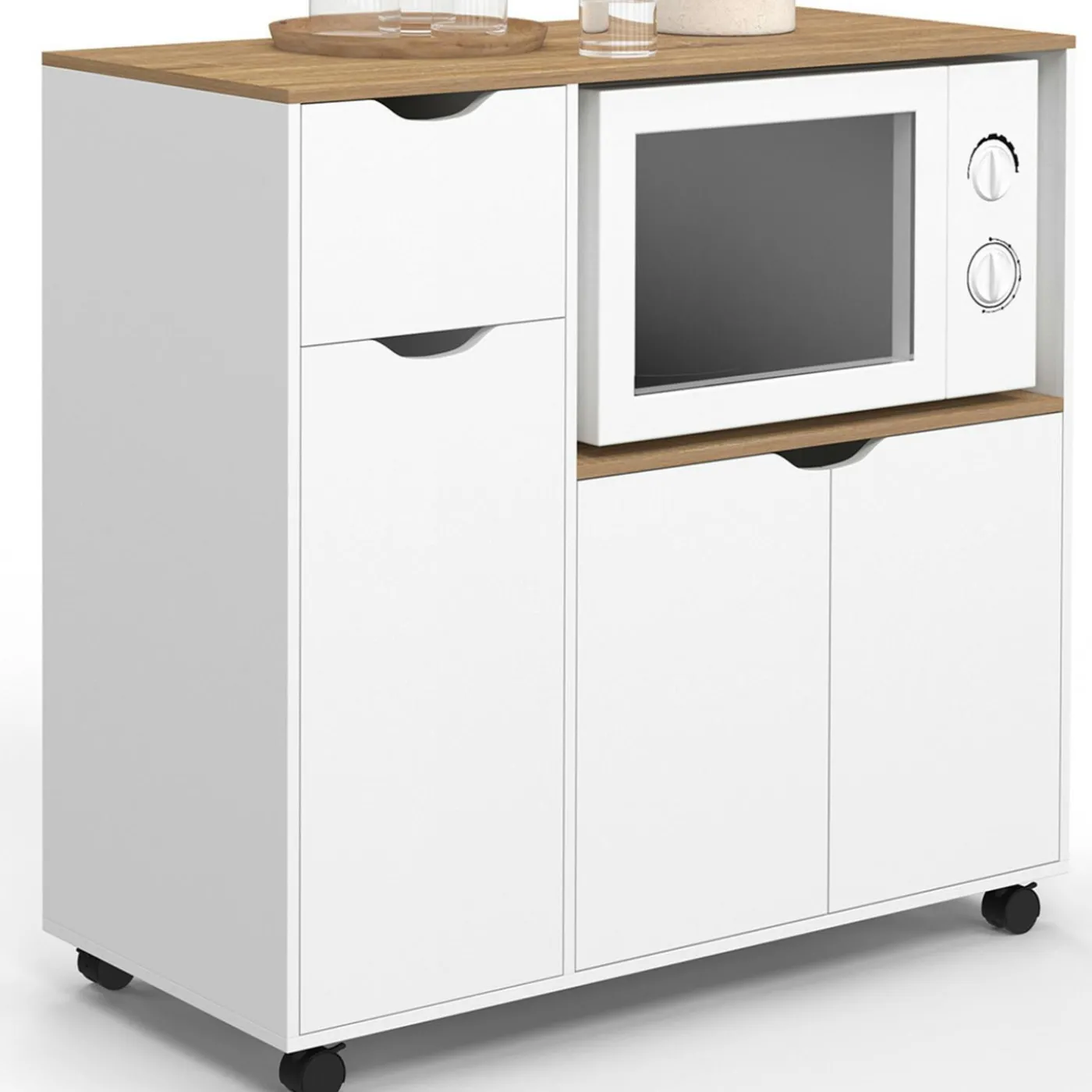Desserte micro-onde xxl bois blanc