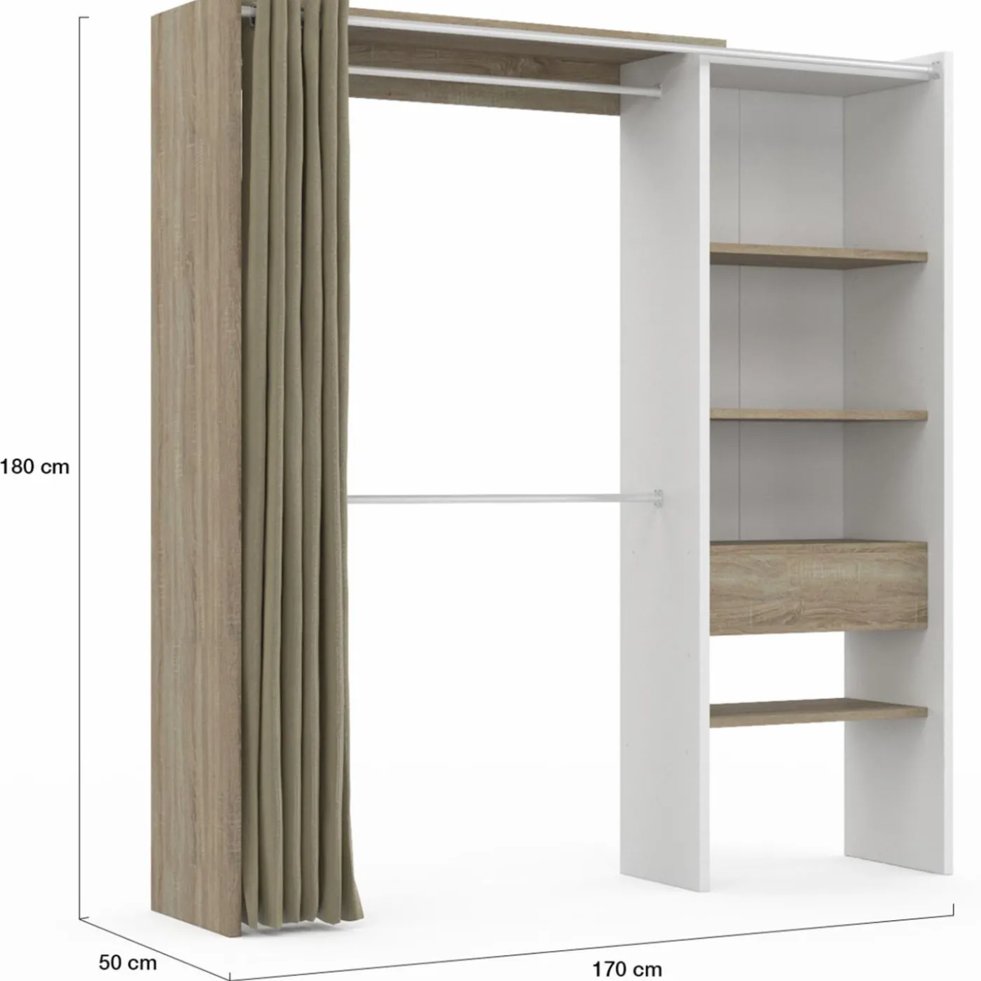 Dressing blanc et bois extensible grande capacité de rangement