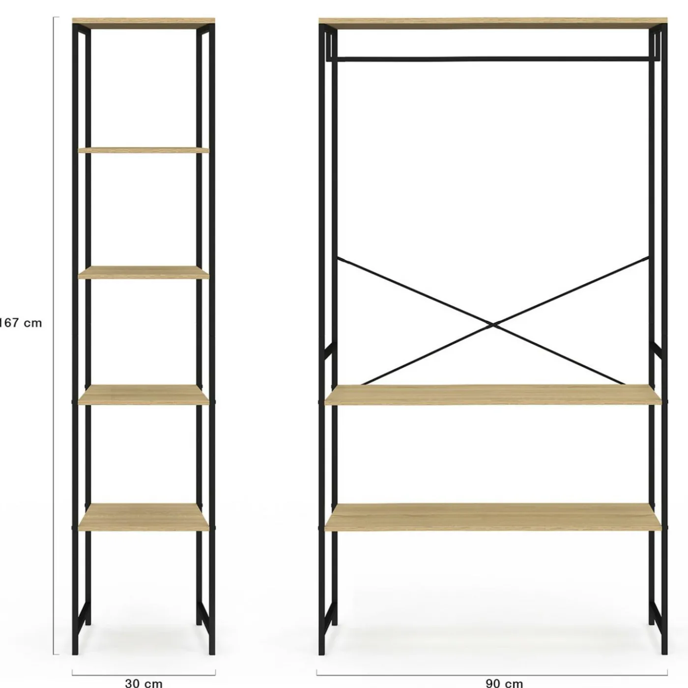 Dressing d'angle double penderie design industriel 123 cm