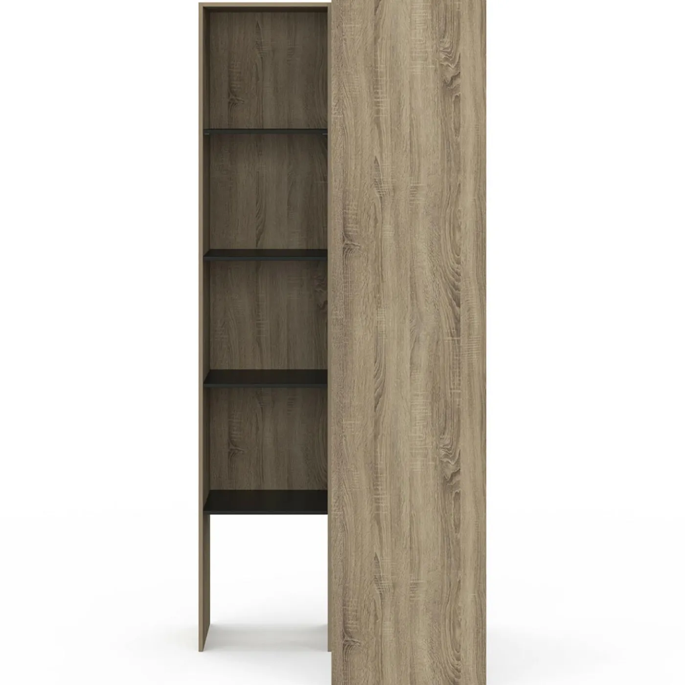 Dressing d'angle modulable L. 90 / 127 cm double penderie + étagères bois et noir