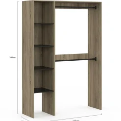 Dressing d'angle modulable L. 90 / 127 cm double penderie + étagères bois et noir
