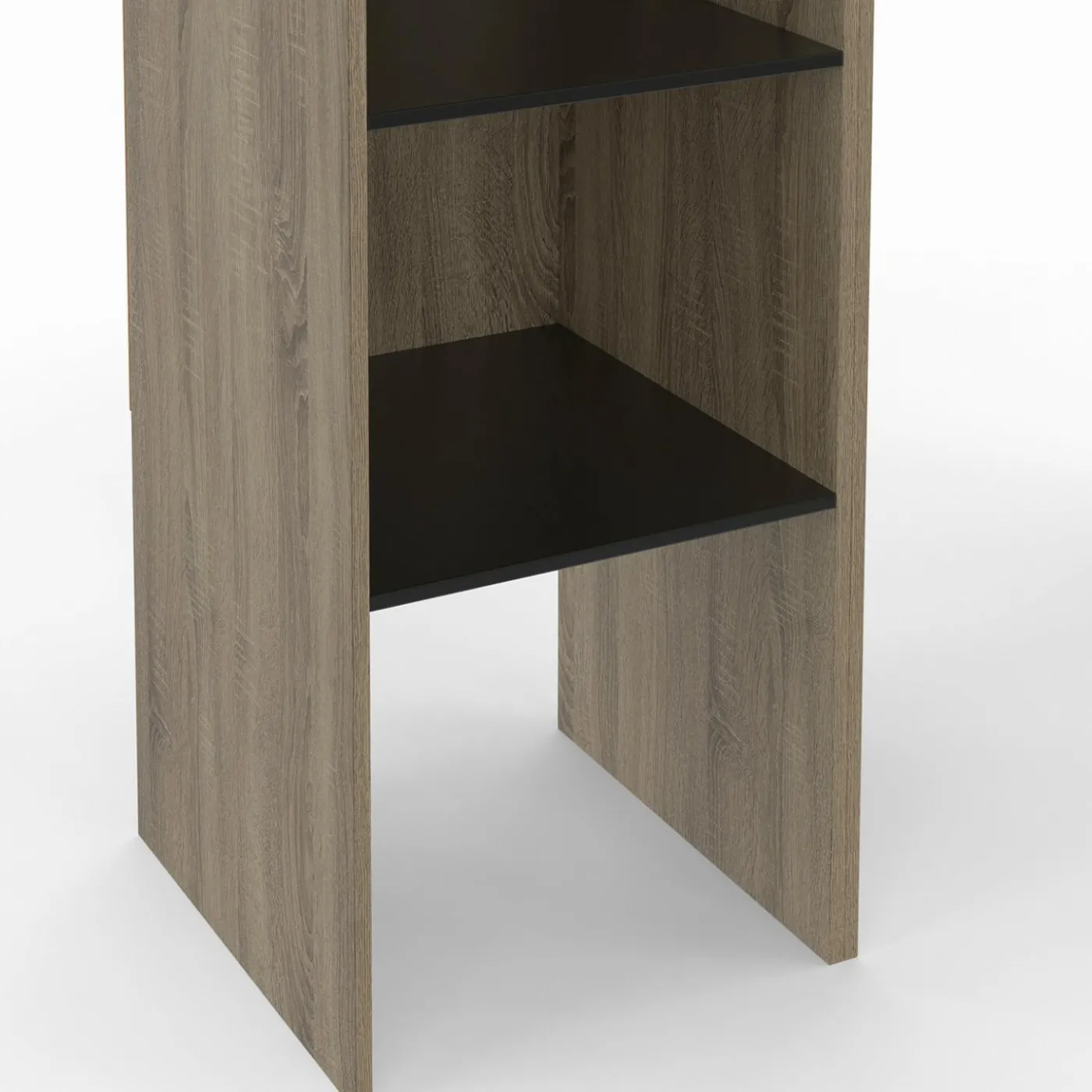 Dressing d'angle modulable L. 90 / 127 cm double penderie + étagères bois et noir