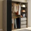 Dressing extensible 120/170 x 50 x 180 cm hêtre avec 3 tiroirs + étagères + double penderie + rideau noir