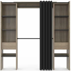 Dressing extensible double en bois avec rideau noir