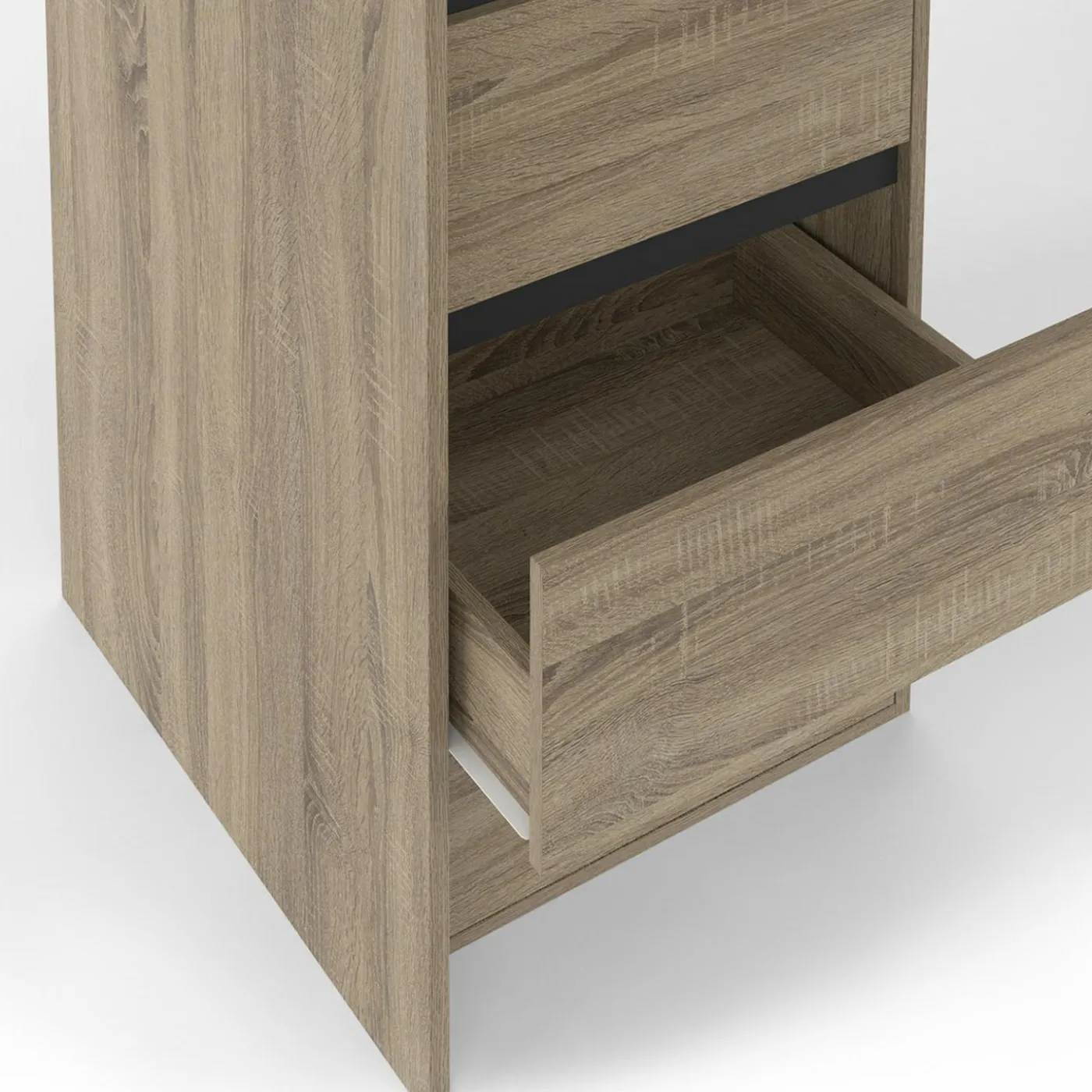 Dressing extensible double effet hêtre 120/180 cm 6 tiroirs + étagères + double penderie + rideau noir