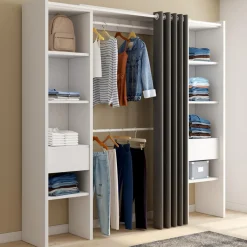 Dressing extensible double blanc avec rideau gris