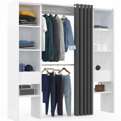 Dressing extensible double blanc avec rideau gris
