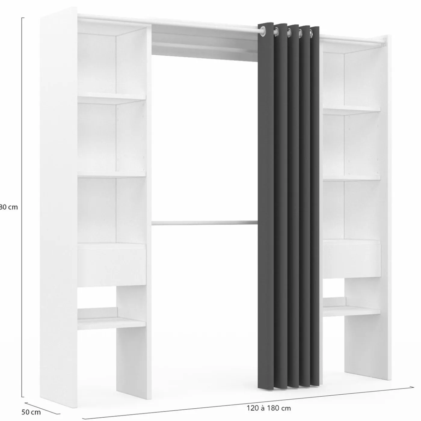 Dressing extensible double blanc avec rideau gris