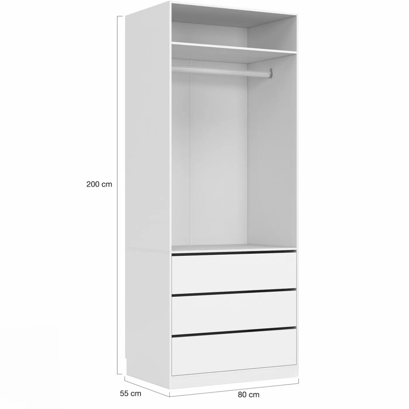 Dressing modulable blanc avec 2 penderies, 10 étagères et 3 tiroirs