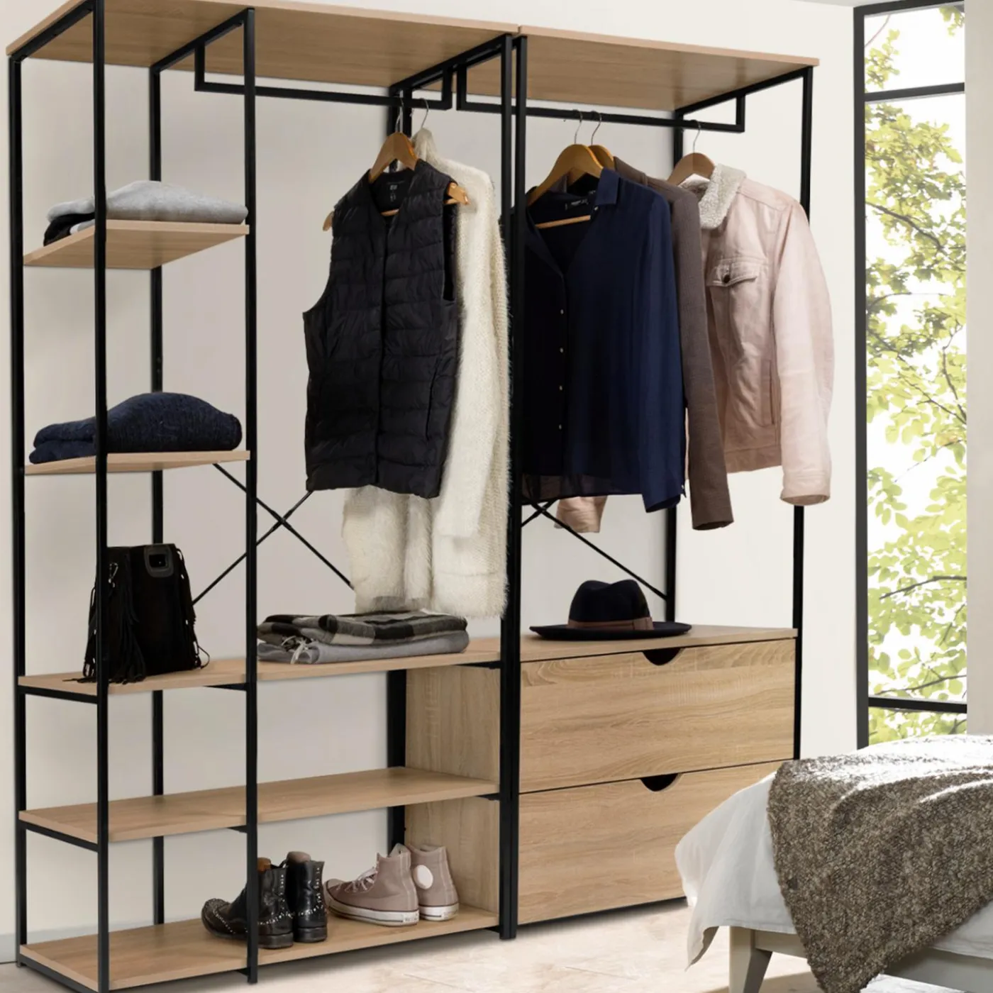 Dressing modulable industriel double penderie 2 tiroirs