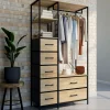 Dressing penderie + colonne avec 1 étagère et 7 bacs en tissu bois et noir L. 90 cm