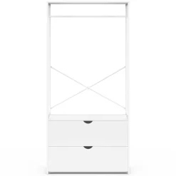 Dressing penderie 2 tiroirs bois blanc et métal blanc L. 80 cm