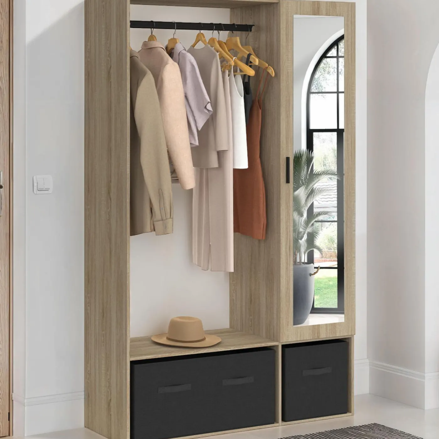 Dressing penderie avec étagères et rangements noirs