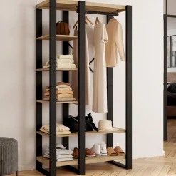 Dressing penderie avec étagère noir et bois 90 cm