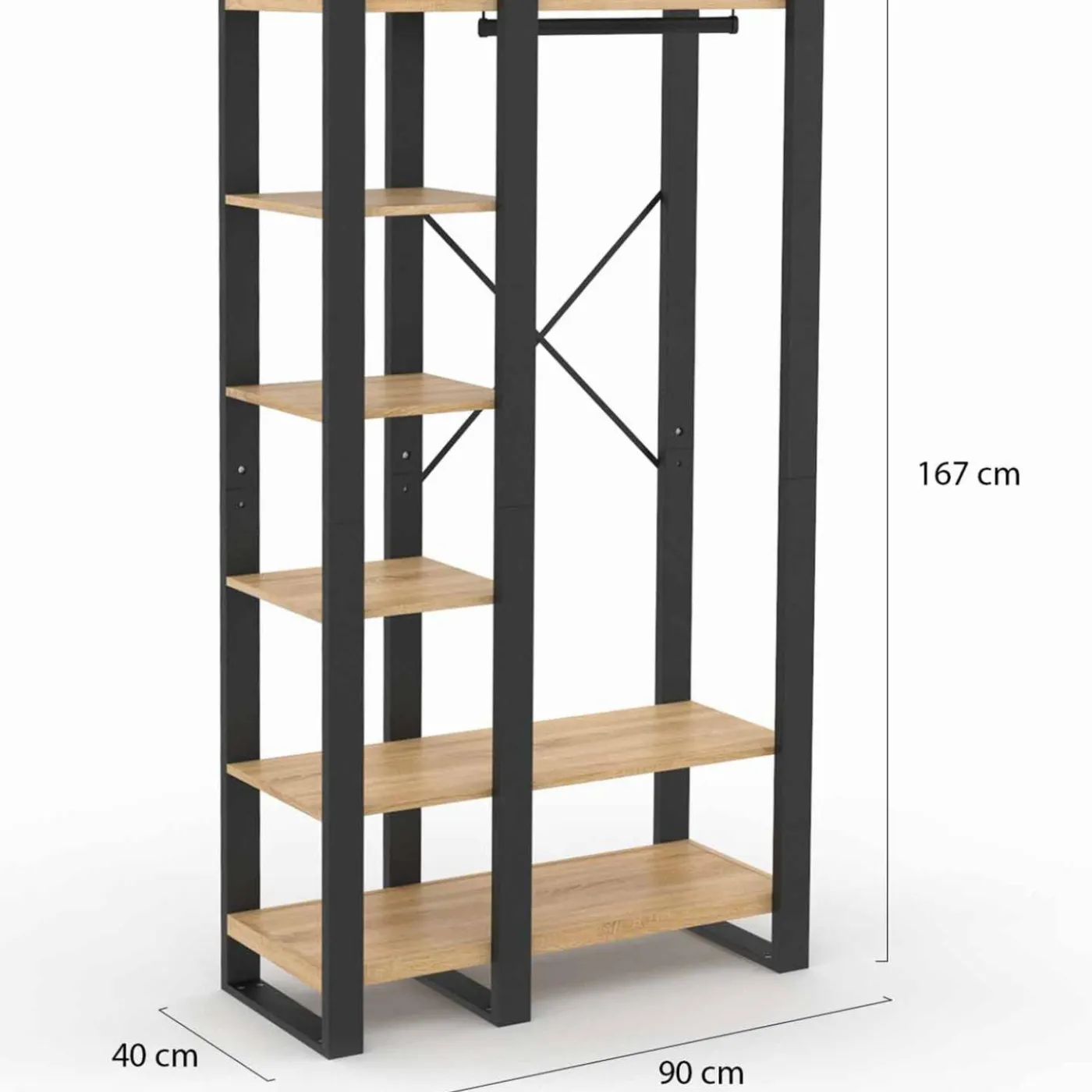 Dressing penderie avec étagère noir et bois 90 cm