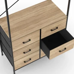 Dressing penderie industriel bois et noir avec 6 bacs