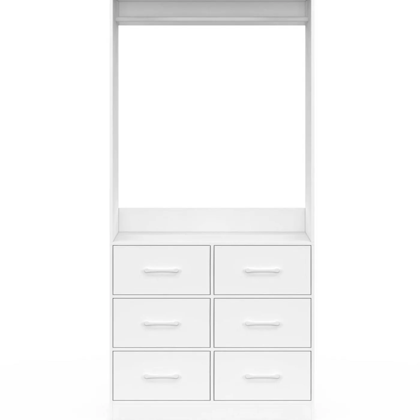 Dressing penderie L. 80 cm avec 6 tiroirs bois et tissu blanc