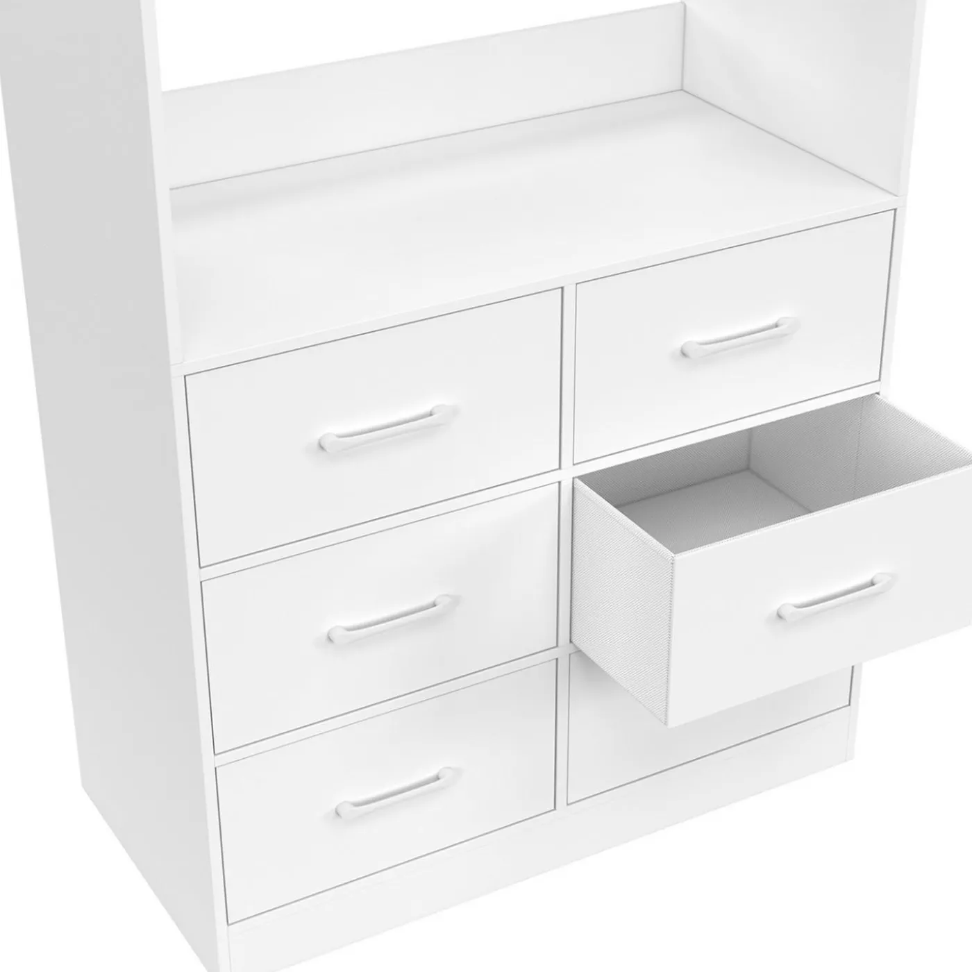Dressing penderie L. 80 cm avec 6 tiroirs bois et tissu blanc