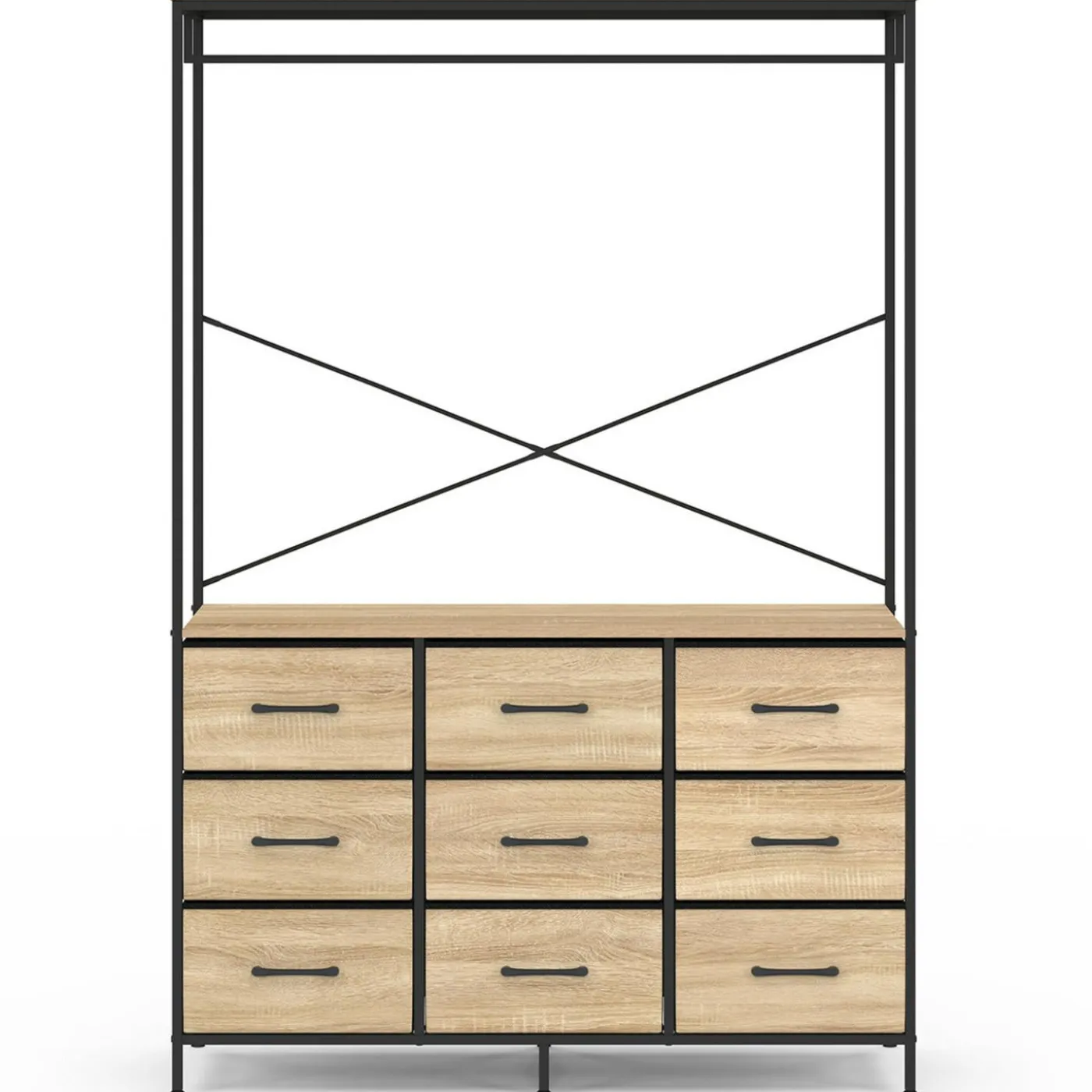 Dressing penderie L. 115 cm avec 9 bacs en tissu bois et noir