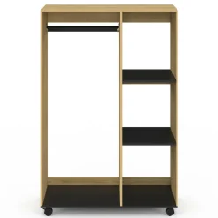Dressing penderie RACHEL 80 x 40 x 120 cm à roulettes hêtre et noir