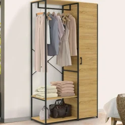 Dressing penderie étagères avec porte L. 90 cm design industriel