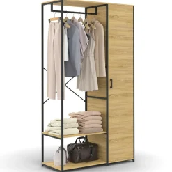 Dressing penderie étagères avec porte L. 90 cm design industriel