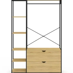 Dressing penderie étagères 2 tiroirs design industriel L. 113 cm