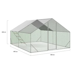 Enclos poulailler 12 m² en acier galvanisé avec perchoir