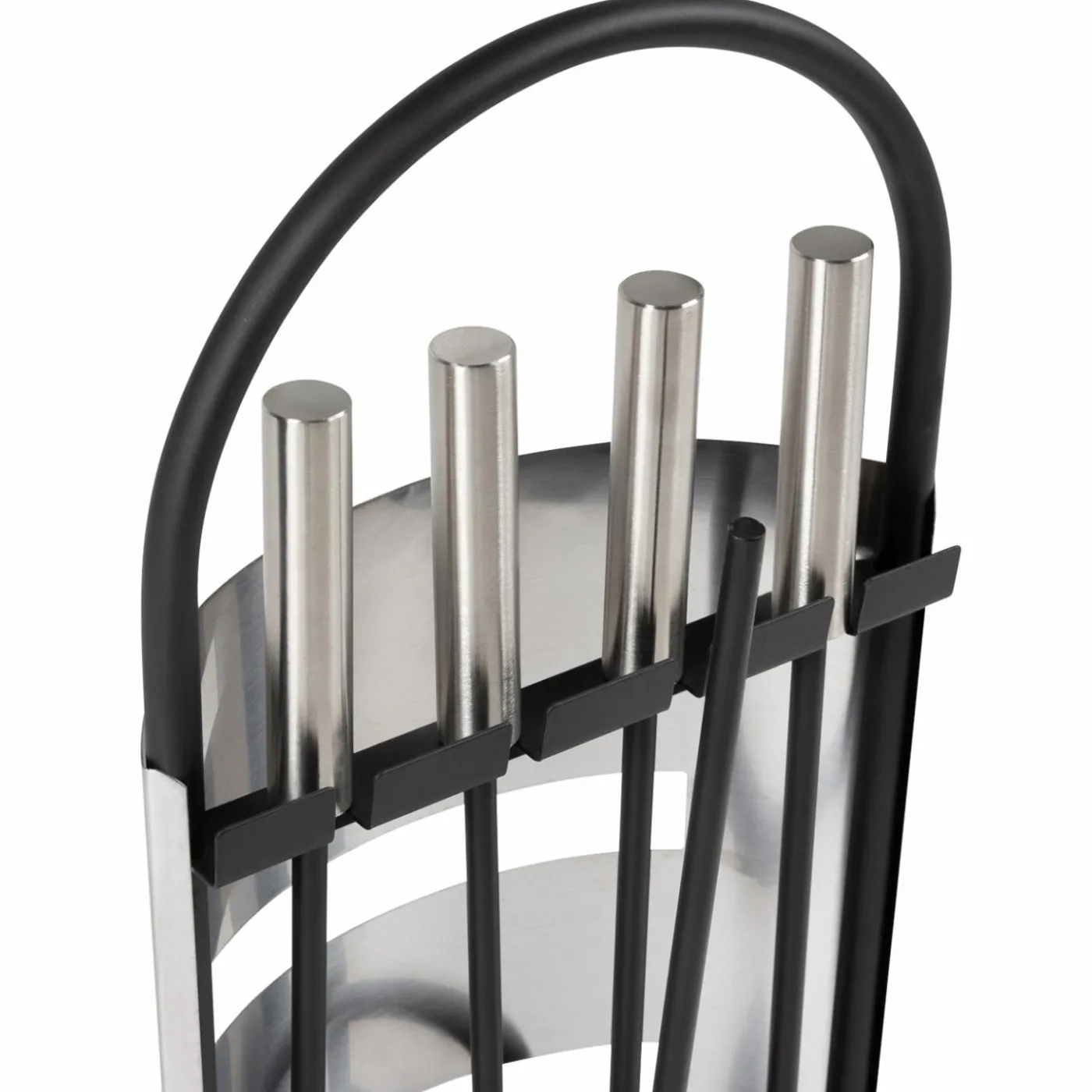 Ensemble d'accessoires de cheminée noir inox avec support