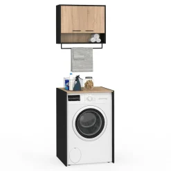 Ensemble meubles de buanderie pour machine à laver noir et hêtre