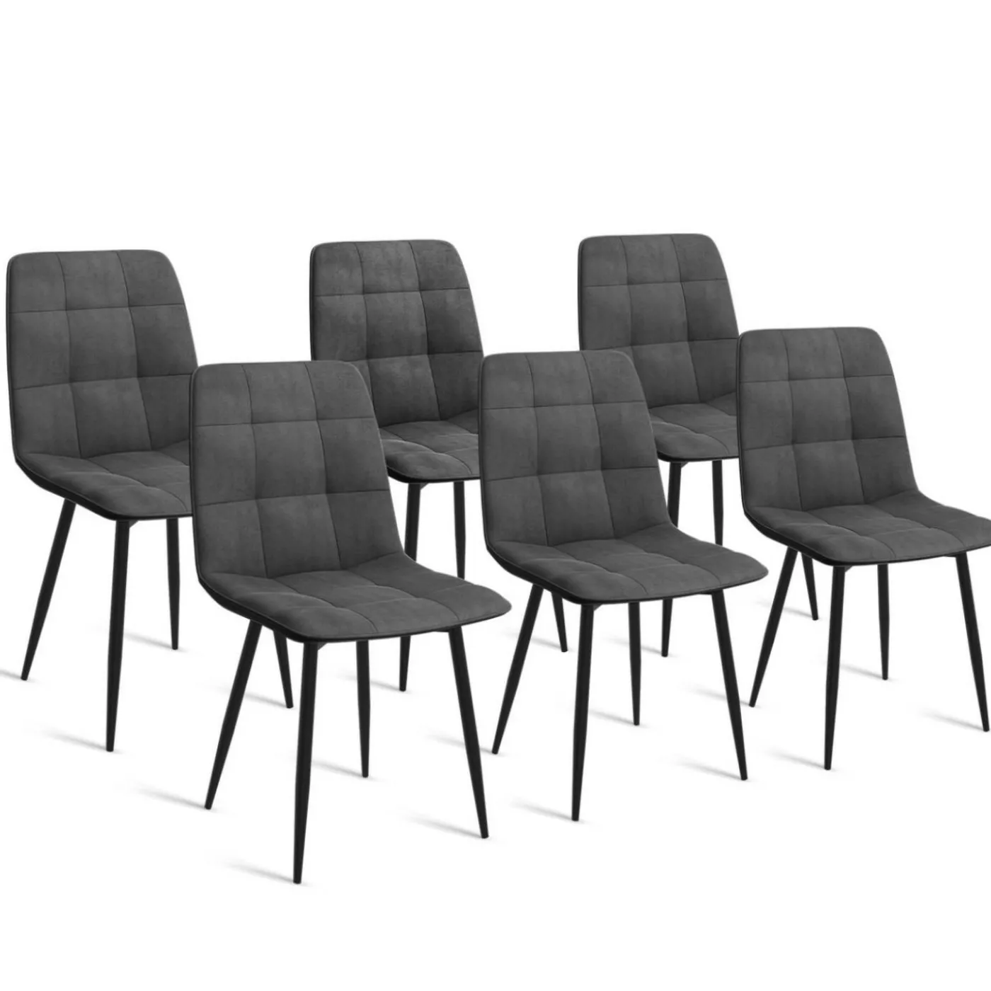 Ensemble table à manger rectangle 160 cm bois et noir et 6 chaises en velours gris foncé