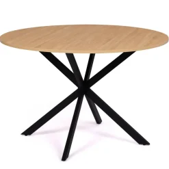 Ensemble table à manger ronde 110 cm bois et noir et 4 chaises noires