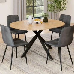 Ensemble table à manger ronde extensible 110 - 150 cm et 4 chaises en velours gris foncé