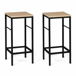Ensemble table de bar + 2 tabourets de bar bois noir et imitation hêtre