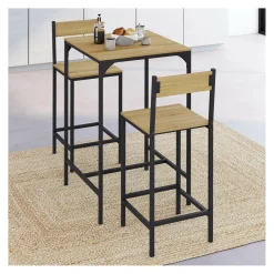 Ensemble table de bar carrée 60 cm et 2 chaises de bar design industriel
