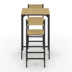 Ensemble table de bar carrée 60 cm et 2 chaises de bar design industriel