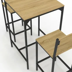 Ensemble table de bar carrée 60 cm et 2 chaises de bar design industriel
