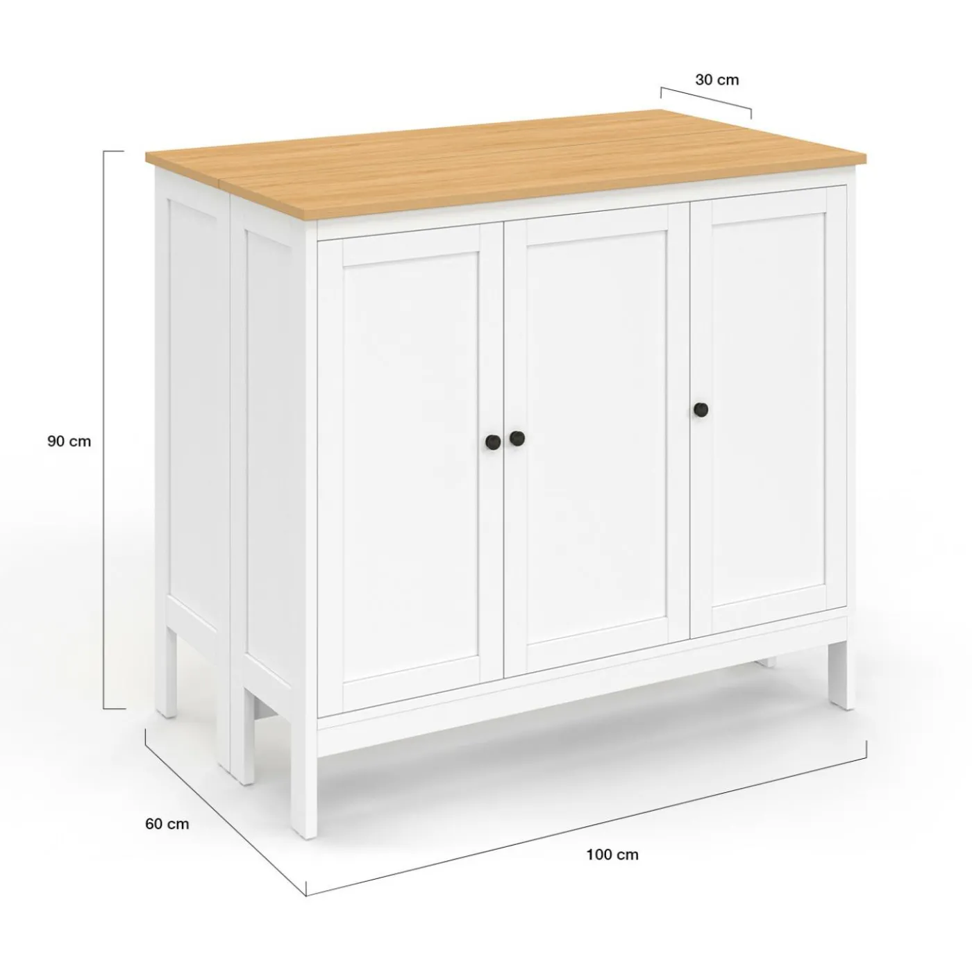 Ensemble table de bar ilot et 2 tabourets bois blanc plateau façon hêtre