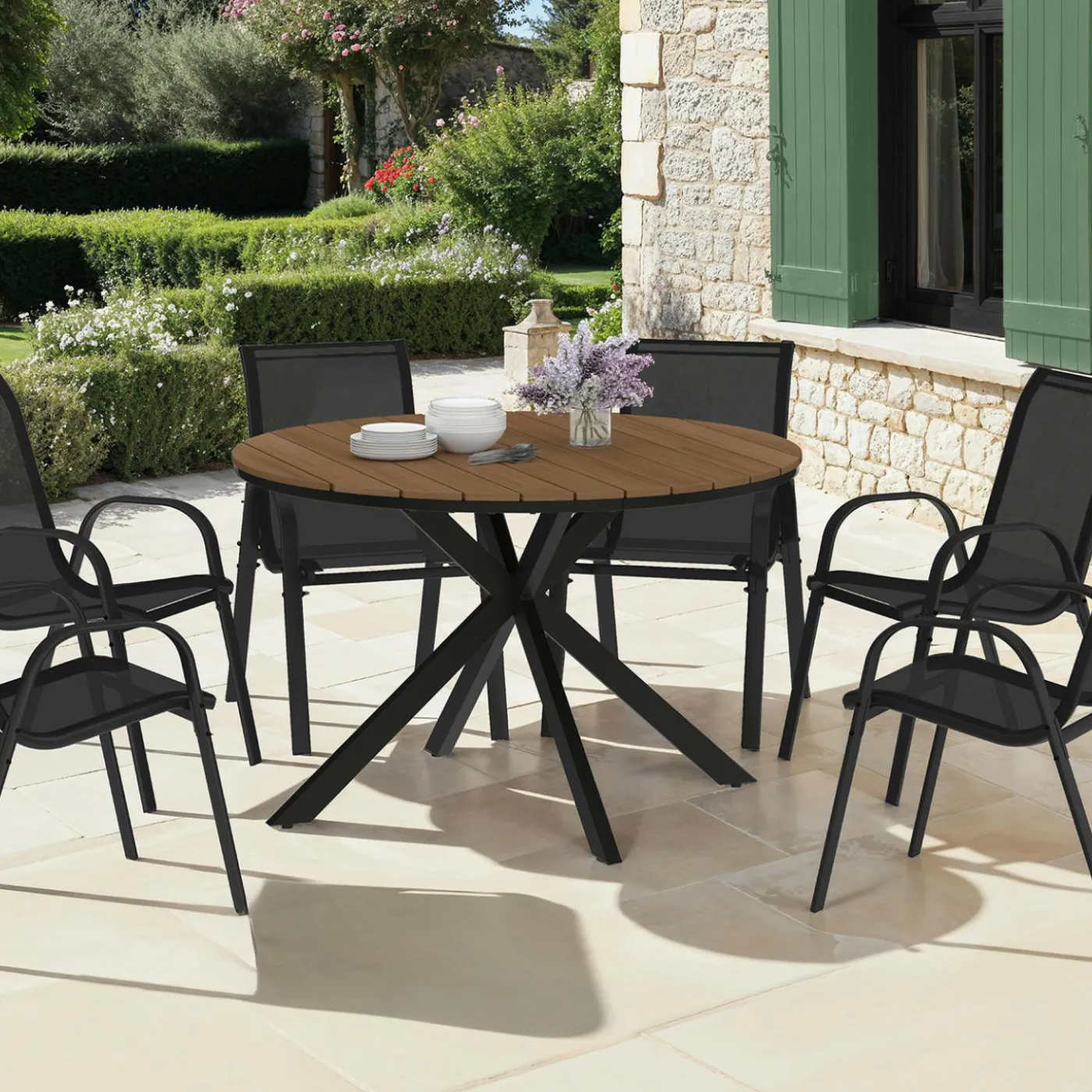 Ensemble table et chaises salon de jardin 6 personnes