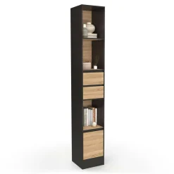 Etagère bibliothèque 190 cm 3 étagères 2 tiroirs 1 placard noir et effet bois