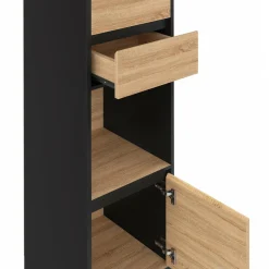 Etagère bibliothèque 190 cm 3 étagères 2 tiroirs 1 placard noir et effet bois