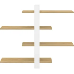 Etagère murale avec étagères coulissantes ORA 4 niveaux façon hêtre et blanc