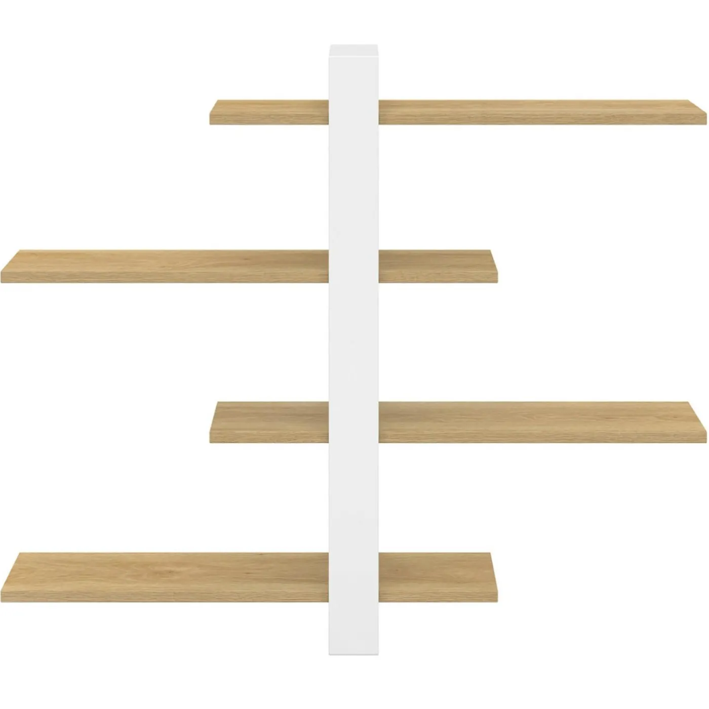 Etagère murale avec étagères coulissantes ORA 4 niveaux façon hêtre et blanc