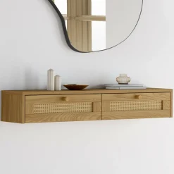 Etagère murale console d'entrée 2 tiroirs effet naturel cannage
