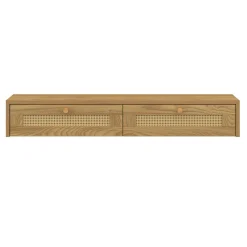 Etagère murale console d'entrée 2 tiroirs effet naturel cannage