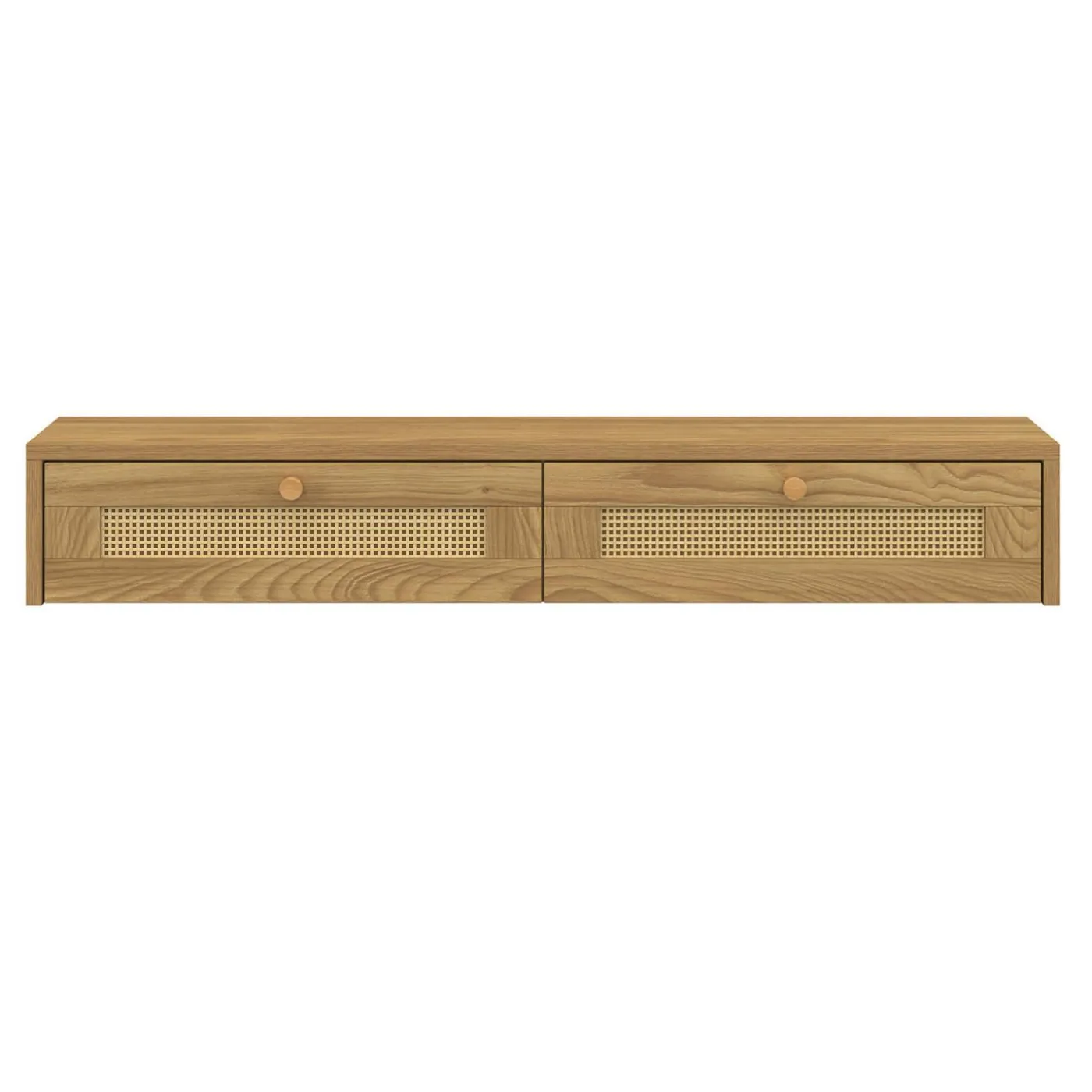 Etagère murale console d'entrée 2 tiroirs effet naturel cannage