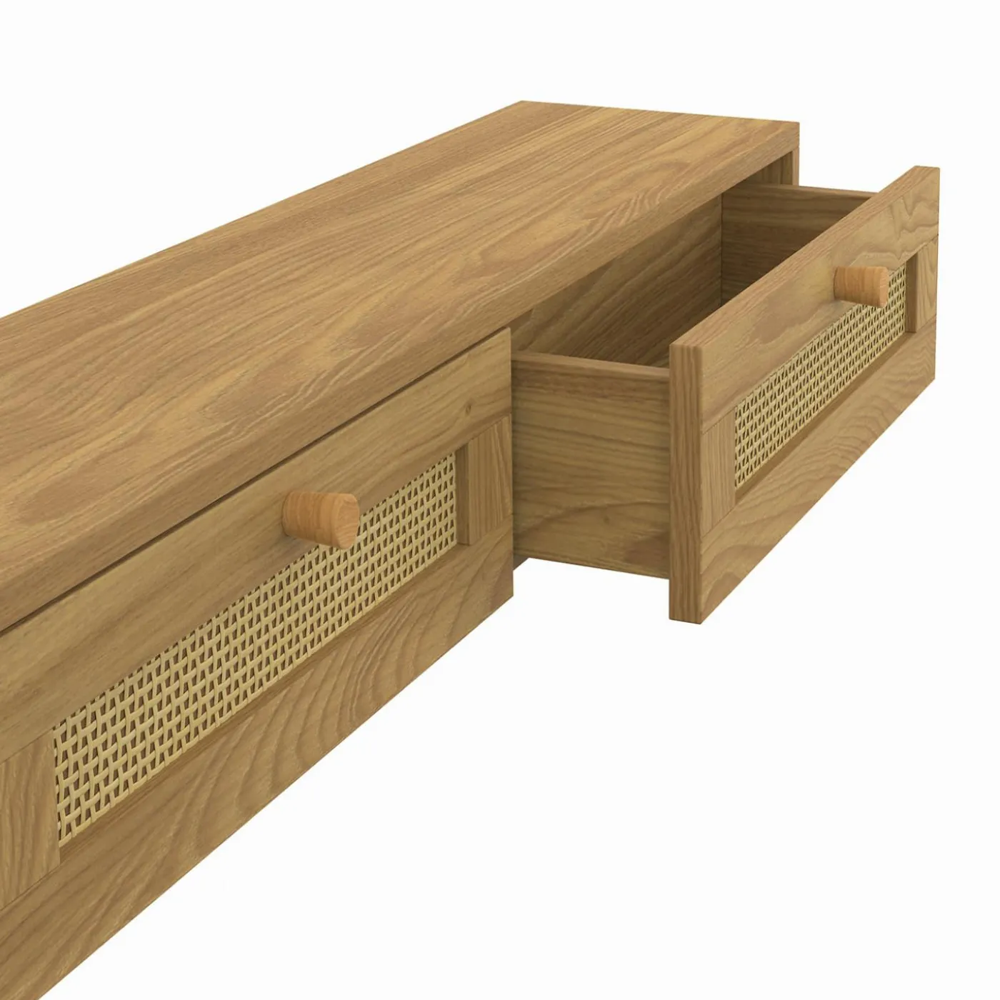 Etagère murale console d'entrée 2 tiroirs effet naturel cannage